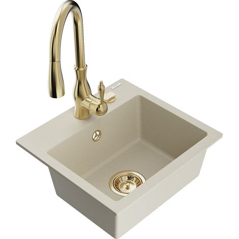 Mexen Milo 1-Becken-Granit-Spüle mit Mischbatterie Savita, Beige - 6505-69-672601-50 (1/5)