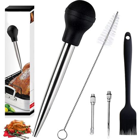 Poire à jus inox 304 avec injecteur marinade et brosse (1/5)