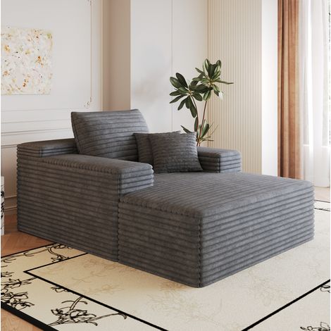 Canapé chaiselongue en velours côtelé, assise profonde, sans montage, confort moelleux, 159×115×83 cm, gris foncé (1/5)