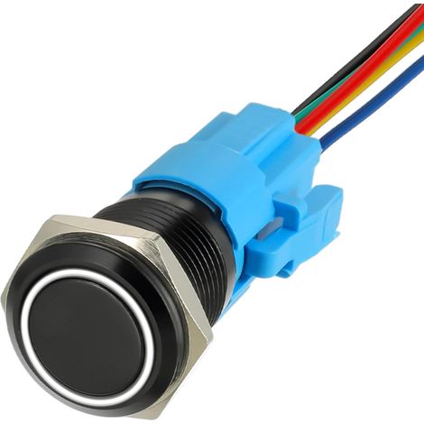 19mm 12V DC interrupteur à bouton poussoir autobloquant 1no1nc interrupteur SPDT avec interrupteur étanche à LED annulaire pour trou de montage de 0,74" avec prise de courant (Blanc) (1/5)