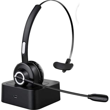 Casque Bluetooth avec microphone, casque PC à réduction de bruit IA, sans fil avec station de charge pour centres d'appels, ordinateurs et téléphones, ultra-léger, conversations d'une clarté exception (1/5)