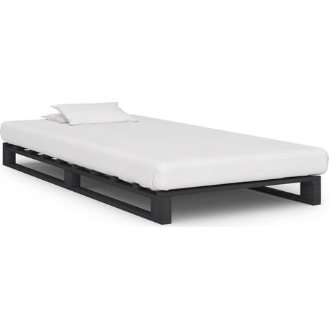 Cadre de lit de palette sans matelas gris 100x200cm bois massif