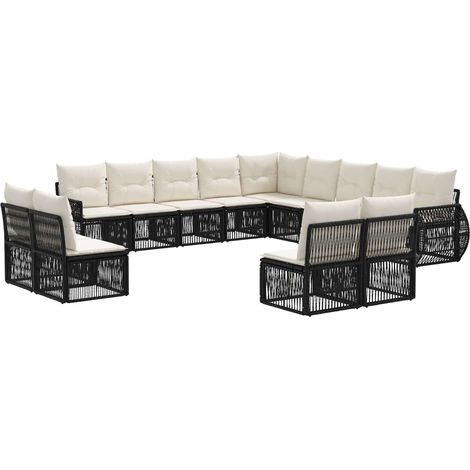 Gartensofa-set 13 pcs Schwarz und Cremeweiß Poly-Rattan vidaXL