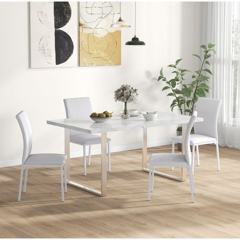Silla de comedor tapizada en polipiel blanca, respaldo alto, estructura metalica, 41 x 50 x 91 cm (1/5)