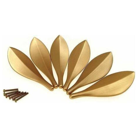 Lot de 6 poignées de porte de placard en forme de feuille dorée - Style art déco tendance (1/5)