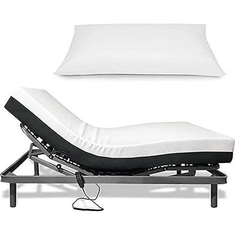 Lit articulé renforcé Plat + Matelas viscoélastique Plus + Oreiller au Toucher Soyeux 90 x 180 cm (1/5)