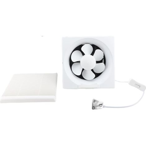 Ventilateur extracteur mural silencieux en plastique avec grille de ventilation et cordon d'alimentation pour la cuisine, la salle de bain et le sous-sol. Dimensions : 29 x 29 x 12,5 cm. (1/2)
