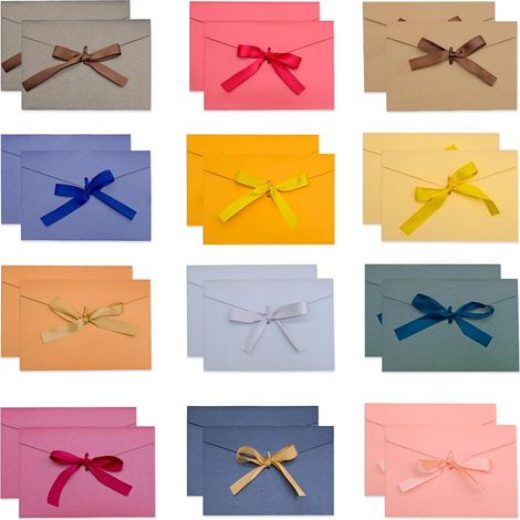 24 farbenfrohe Kraftpapierumschläge, vintage-weiße Umschläge mit Schleifen, perlmuttfarbene Papierumschläge für Partys, Grußkarten, Geburtstagseinladungen, Dankeskarten, 12,3 x 17,5 cm (1/5)