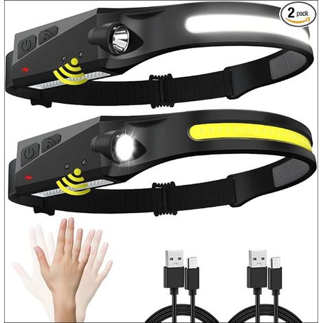 Lampe frontale rechargeable (lot de 2), faisceau large 230°, LED avec détecteur de mouvement pour adultes - Accessoires de camping (1/5)
