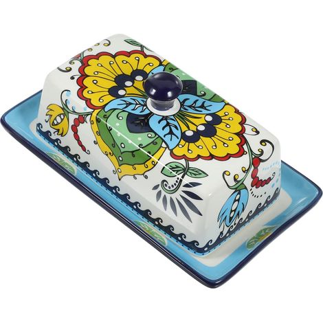 Beurrier Céramique avec Couvercle Vert Boho Boîte à Beurre Européenne Multifonction pour Fromage et Desserts Organiseur Réfrigérateur Compact et Élégant (1/5)