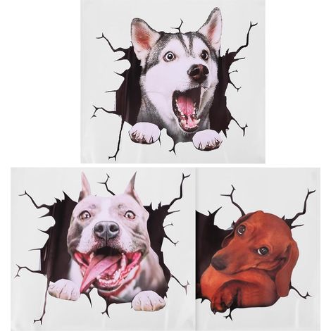 pour voiture Chien fissuré lot de 3 autocollants amovibles