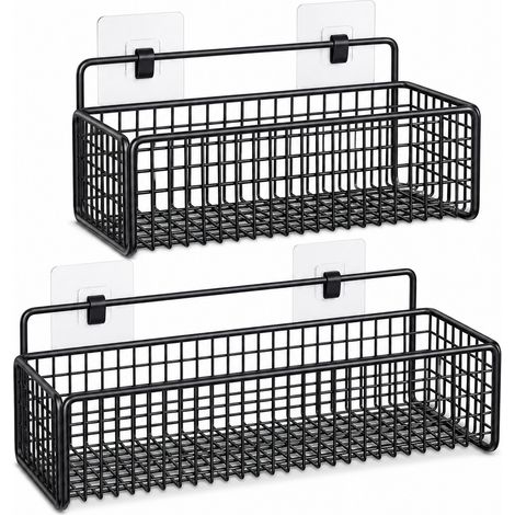 2-Piece No-Drill Wall Shelf for Toilet Bathroom Black (1/5)