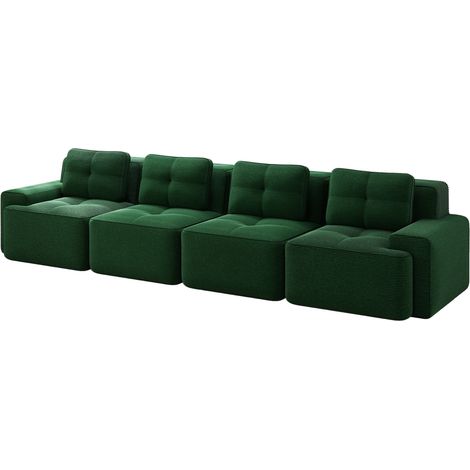 Sofá modular de 4 plazas en pana verde HOMVRA (1/5)