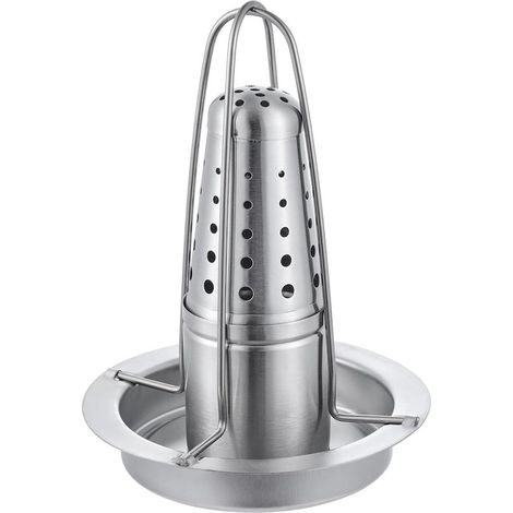 Vertikaler Geflügelgrillständer aus Edelstahl mit Grillplatte, Aromahalter und Antihaftbeschichtung (1/5)