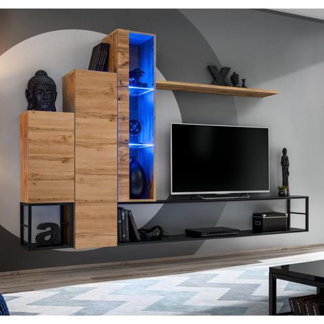 Ensemble Meuble TV Design "Switch VIII" 240cm Naturel & Noir (1/4)