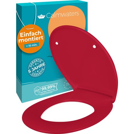 Calmwaters® Premium WC Sitz einfache Montage, Toilettendeckel bis 250 kg, Made in EU, antibakterieller Duroplast, Absenkautomatik, 2 Montage Optionen, abnehmbar, Klobrille, oval, Rot (1/5)