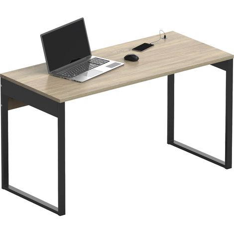 Table de bureau, meuble du bureau coloris chêne cambrian, pieds coloris noir - Longueur 135 x Profondeur 60 x hauteur 76 cm -PEGANE- (1/3)