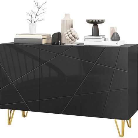 Mobile Contenitore con 2 Armadietti e Ripiano Regolabile 120x40x75 cm in Truciolato e Metallo Nero e Oro