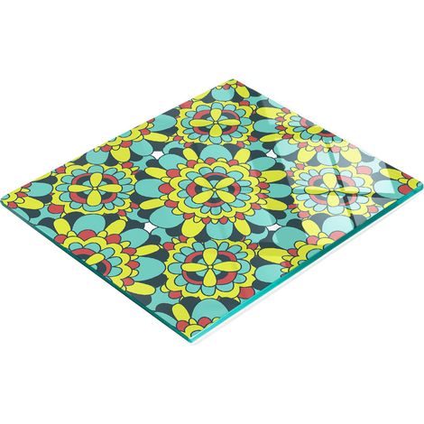 Dekoratives Küchenschneidebrett aus Glas, abstraktes Blumenmuster, 60 x 52 cm (1/5)