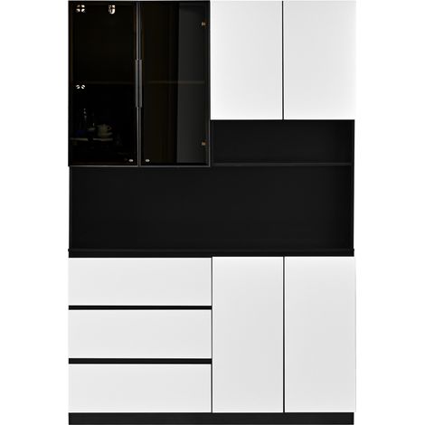 Küchenbuffet mit LED 120,5x40x180 cm 3 Schubladen 6 Türen Weiß Schwarz MODENUIT (1/5)
