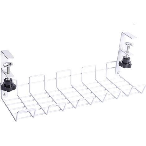 1 support de câbles sous table, en acier thermolaqué, blanc, 37 x 14,5 x 14,5 cm, pour bureau (1/5)
