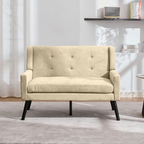 Banc deux places en lin de qualité supérieure — Banc avec pieds antidérapants en bois massif et coussin en mousse haute densité — Banc d'appoint capitonné, idéal pour salons, chambres et bureaux