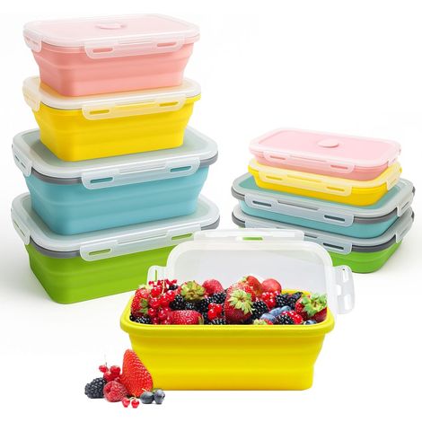 Bento Box pieghevoli in silicone (800 ml + 1200 ml) - Lunch Box retrattile con coperchio - Impilabile e salvaspazio - Per pasti/pranzo/cibo - Lavabile in lavastoviglie (1/5)
