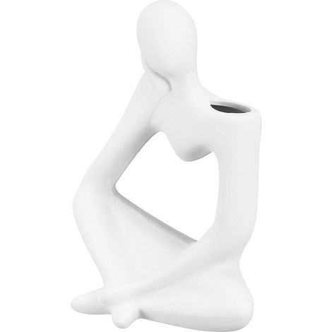 Vase Décoratif pour Étagère en Céramique Blanc Design Penseur, Multi-Fonctionnel et Antidérapant, pour Fleurs Séchées et Décoration de Maison (1/5)