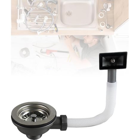 Kit de vidange pour évier de cuisine, kit de trop-plein en acier inoxydable 114 mm avec couvercle de vidange, interface universelle pour évier de cuisine ou de balcon (carré, 4,5 pouces) (1/5)