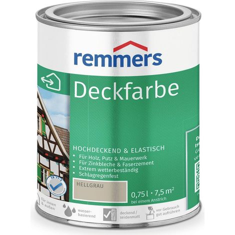 Remmers Deckfarbe hellgrau, 0,75 Liter, Deckfarbe für innen und außen, Wetterschutzfarbe viele Untergründe, hochdeckend, wetterfest