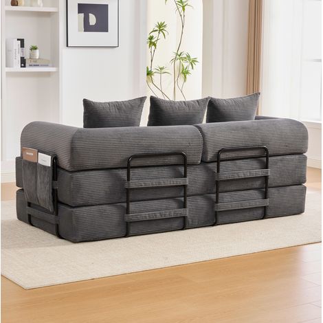 Sofá modular (200x94x67 cm), con bolsa lateral, 3 cojines, estructura de metal, pana gris oscuro (1/5)