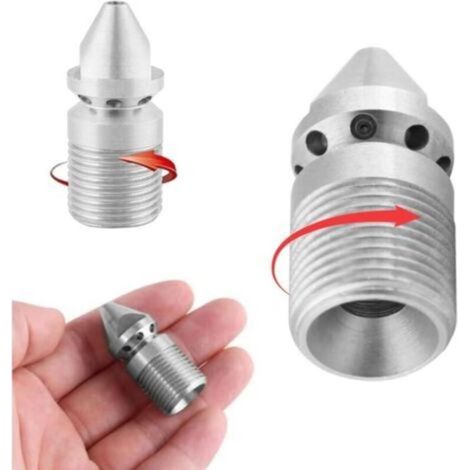 Buse de nettoyage pour canalisations – Buse en acier inoxydable pour débouchage de tuyaux – Raccord 3/8 pouce – Haute pression, résistante à la corrosion (1/4)
