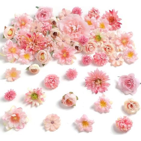 21 flores artificiales，Tonos rosa rojizos，Flores artesanales，Accesorios para el cabello，Decoración para sombrillas，Flores de plástico (1/5)