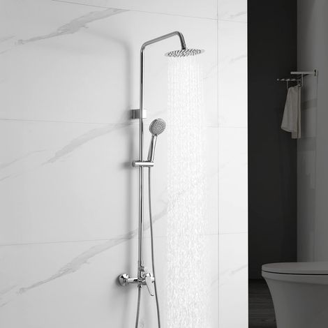 Ibergrif M17059 - Sistema di colonne per doccia con rubinetto, kit di guida per colonna doccia in ottone con 3 funzioni, soffione doccia a pioggia e set di tubi, colore: Argento cromato (1/5)