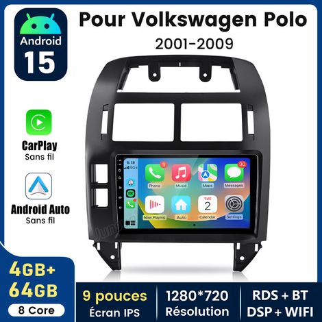 9 pouces Carplay Autoradio pour VW Polo 2001-2009 Android 4+64GB JUNSUN