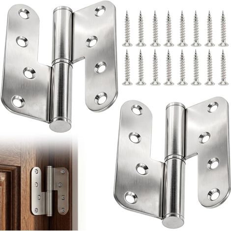 Juego de 2 bisagras de acero inoxidable para puertas, 10 cm, bisagras resistentes, bisagras de tornillo extraíbles con bordes redondeados para puertas. (1/5)