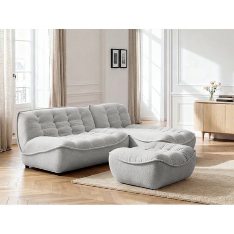 BOBOCHIC - Canapé d'angle fixe modulable SERENA tissu chiné avec pouf   Gris clair