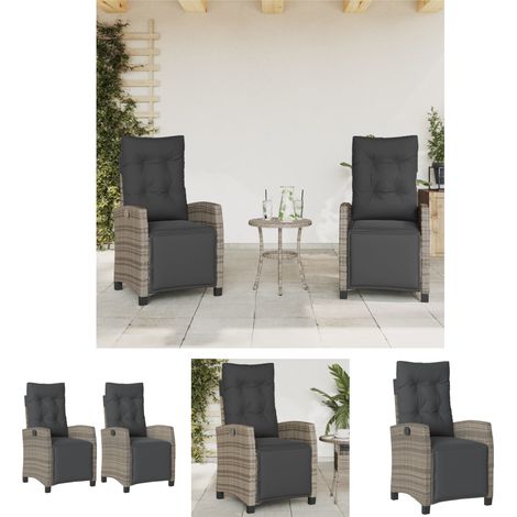 The Living Store Gartensessel mit Fußteil 2 Stk. Verstellbar Grau Poly Rattan - Gartenstühle (1/5)