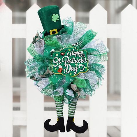 Guirlande Porte Saint-Patrick - Couronne LED À Piles Avec Trèfle Et Arc-En-Ciel - Décoration Intérieure Extérieure - 1 Pièce (1/4)