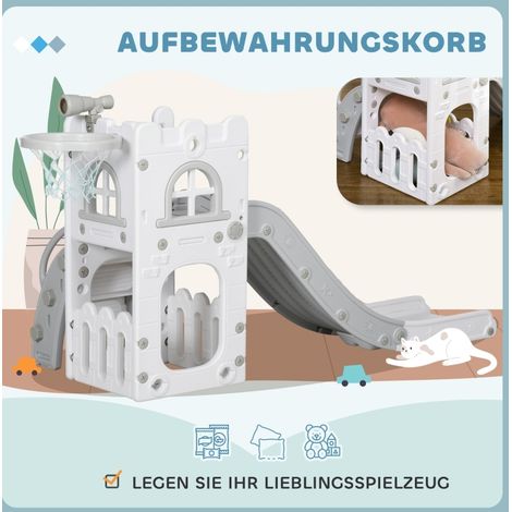 Toboggan enfant 5 en 1 avec panier de basket et télescope, plastique gris, 70 x 177 x 92 cm (1/5)