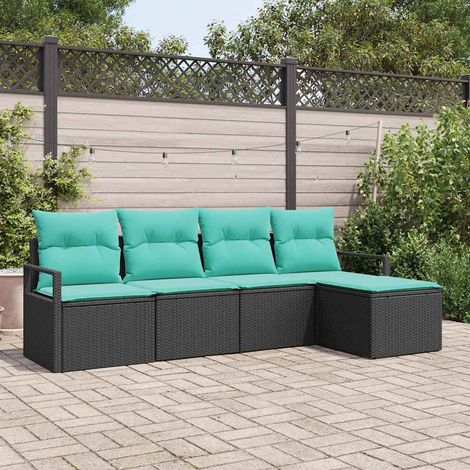 Sofa Set 5 pcs Schwarz Poly-Rattan
