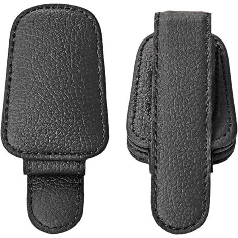 CSPARKV 2 Pieces Genuine Leather Car Glasses Holder (Black), Magnetic Car Glasses Holder Sun Visor Accessories, Auto Glasses Clip, Ticket and Card Clip (1/5)