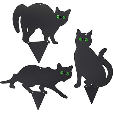 KLVGTIFS PU - Ensemble de 3 figurines de chat décoratives à insérer au sol : chaton 2D réaliste aux yeux réfléchissants (1/5)