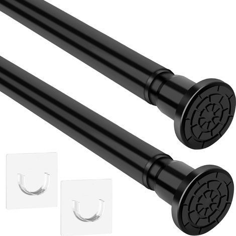 2 barre de douche sans foret porte tringle à rideau en acier inoxydable tringle à rideau rétractable, 71-165cm multifonction tringle à manteau tringle à nid de chat (Noir) (1/5)