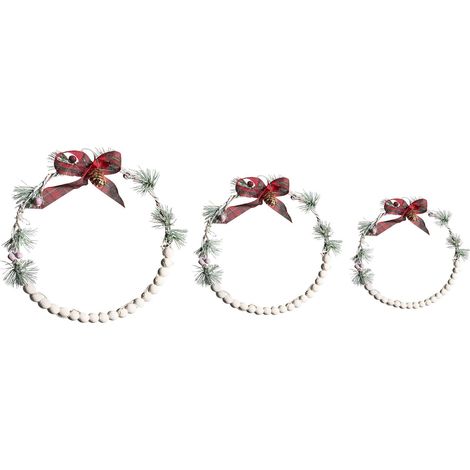 Beliani Hanging Decorations LED White Fir Wood Round (pack of 3) Painted, Handmade, Does Not Require Assembly, 30 x 2 x 35 cm KEITELE