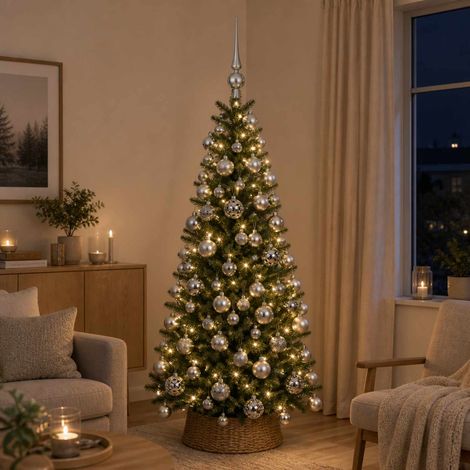 vidaXL Set di Palle di Natale 61 pz Grigio Diam. 6 cm Plastica 300 LED (1/5)
