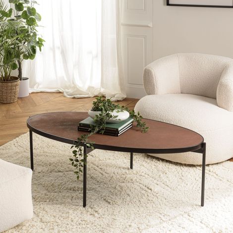 BASILE - Table basse ovale 131x65cm effet pierre couleur marron (1/5)