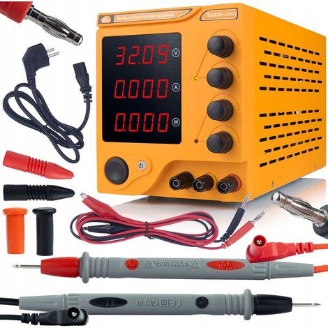 Set Rosfix PowerLab - Alimentatore da laboratorio regolabile 32V 10A con display digitale + cavi di prova da 100 cm  Per elettronica, assistenza, officina, collaudo