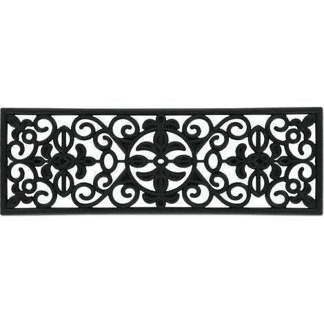 Relaxdays – Paillasson antidérapant en caoutchouc 75x25 cm – Pour intérieur et extérieur – Ornements floraux décoratifs – Facile à nettoyer (1/5)