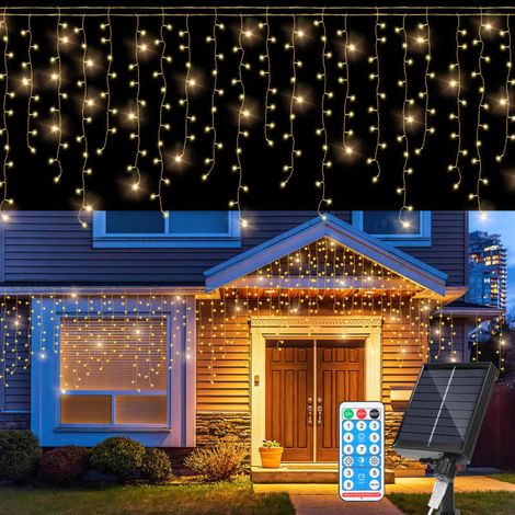 SWANEW Guirlanda Luminosa Solare Esterna LED Tendina Luminosa Decorazione Natalizia Impermeabile IP44 Bianco Caldo 15M 600LEDs (1/5)